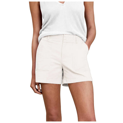Solid Color Retro Stretch Twill Short Side Pockets Soft Feel Flattering Fit Pants Versatile Elastic Waist Fashion Summer Women