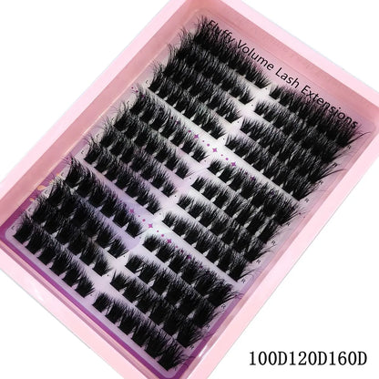 14Rows Fluffy Lash Clusters Thick Volume Eyelash Clusters Extensions 50D/80D Left/Right Individual Lashes Cat Eye Lash Extension