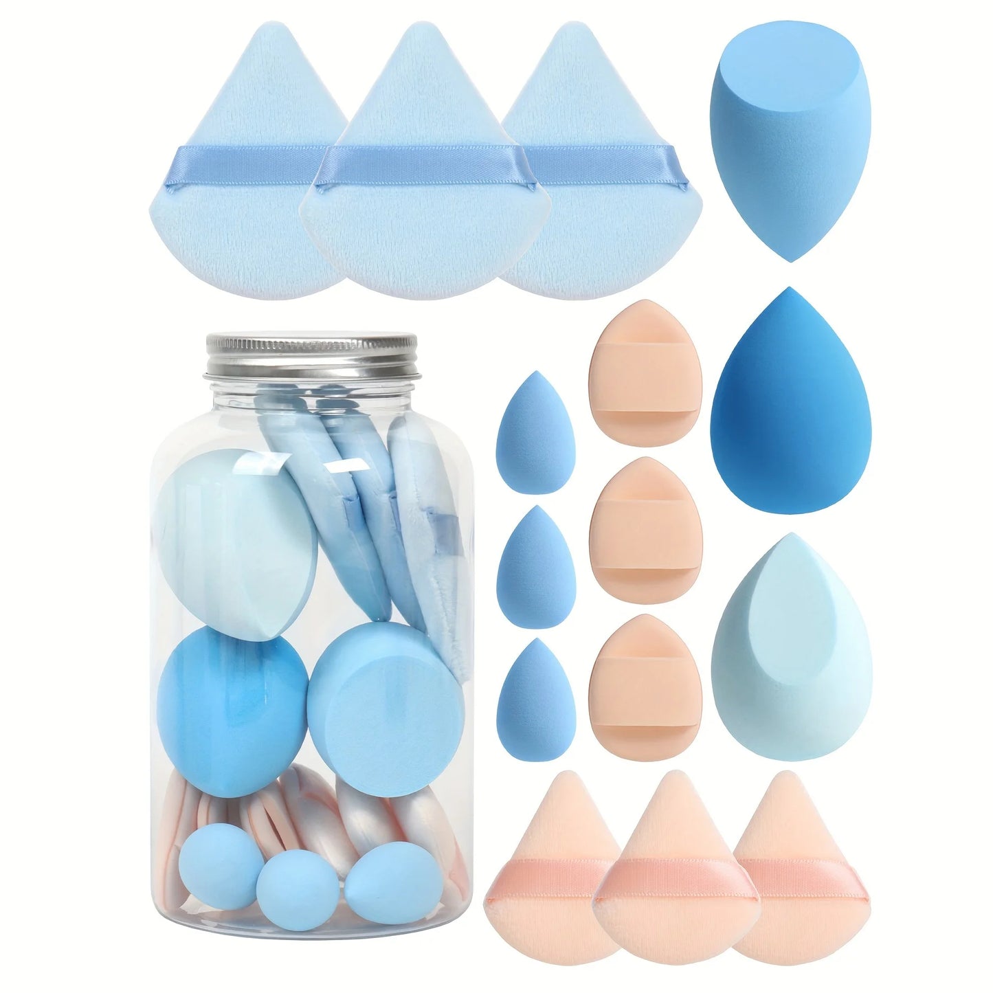 15-Piece Makeup Puff & Sponge Set – Loose Powder Puffs, Mini Makeup Eggs & Air Cushion Applicators