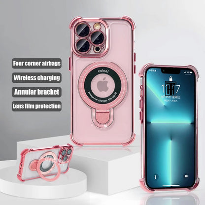 New Strong Magsafe Magnetic Ring Stand for iPhone 16 15 14 13 11 12 Pro Max Plus Military Shockproof Slim Plating Clear Cover