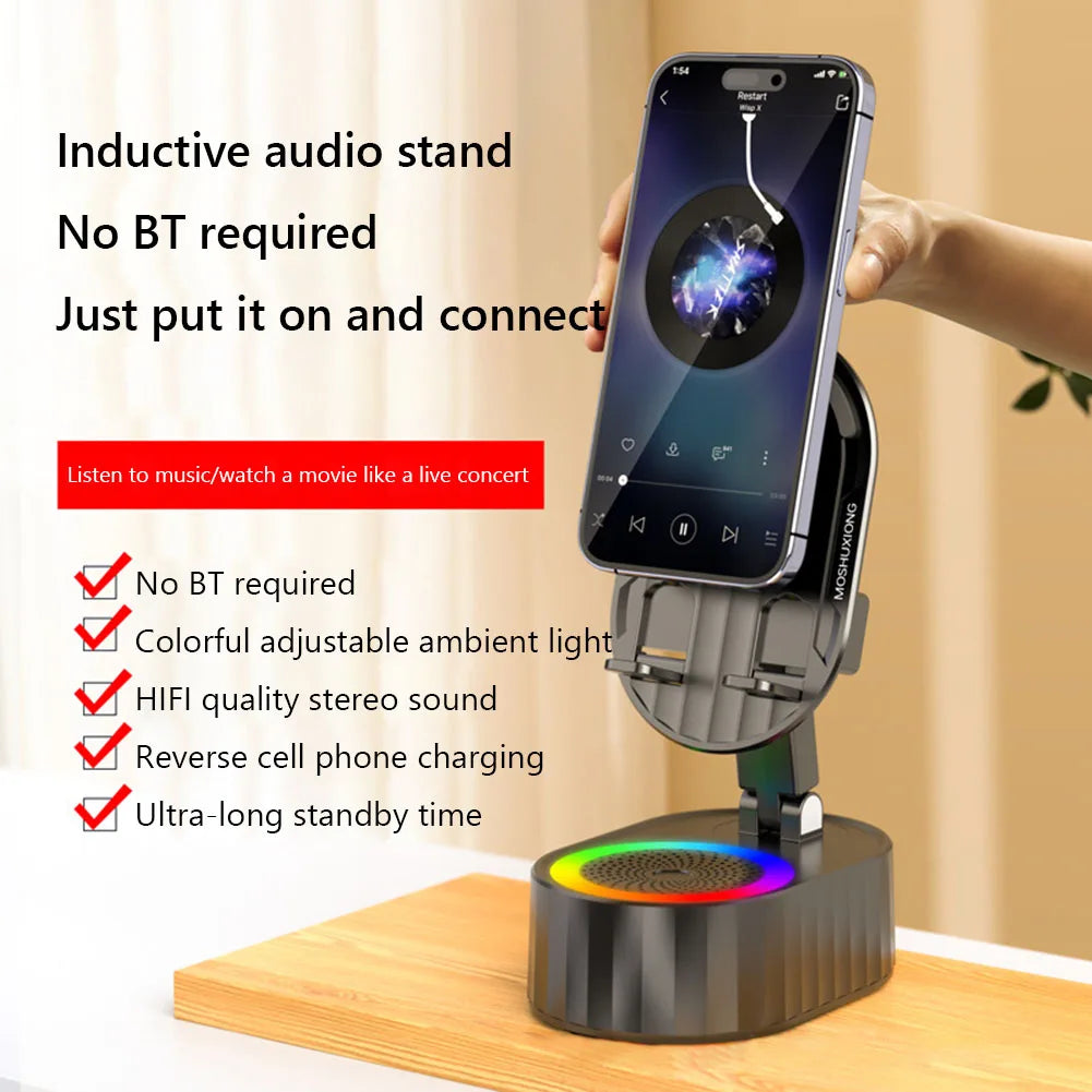 Cellphone Stand with Powerbank Bluetooth-Compatible Speaker Multi-Function Induction Phone Bracket