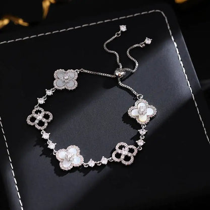 Fashion New Shell Stone Crystal Pink Flower Bracelet for Women Personalized Stainless Steel Cuff Bracelet Jewelry Accessories