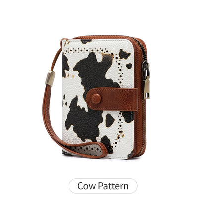 Anti-Theft Brush Bag for Ladies, Oil Wax Leather, Short Purse, European and American Retro, Multi-Function, organ Card Bag