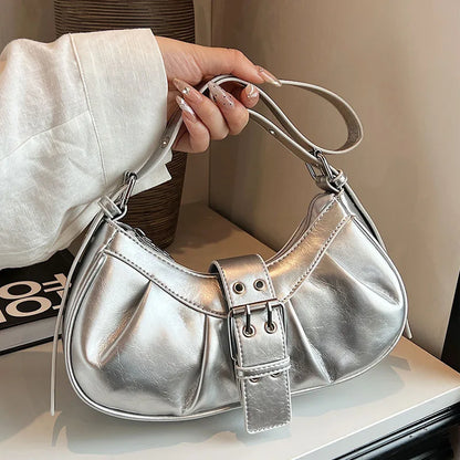 Leather Crossbody Bag for Women Clutch Purse with Adjustable Strap Hobo Bag Buckle Underarm Purse for Travel Work Shopping