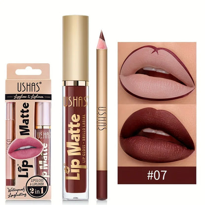 Matte Lipgloss&lip Liner Set 12 Colors Waterproof Luquid Lipstick High Pigmented Long Lasting Waterproof Lips Makeup