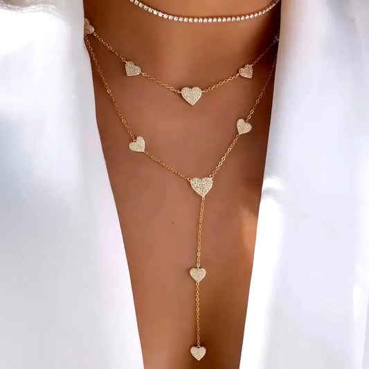 High Quality Micro Pave White CZ Heart Charm Link Chain Necklace Minimal Delicate Fashion Jewelry