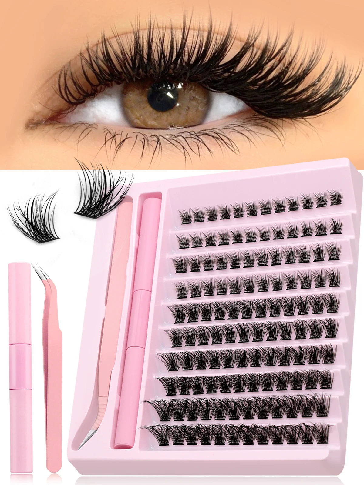 Eyelash Clusters Kit DIY Lash Extension Kit Lash Bond And Seal And Eyelash Tweezers With Waterproof Strong Hold