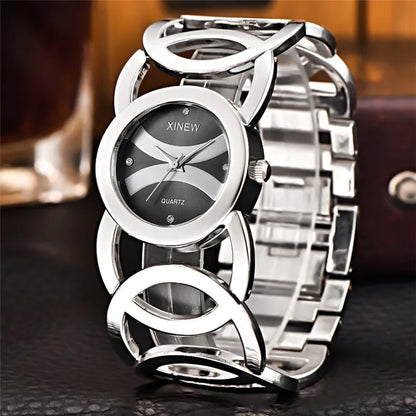 Women Original XINEW 6438 Watches Ladies Casual Golden Quartz Bracelets Watch
