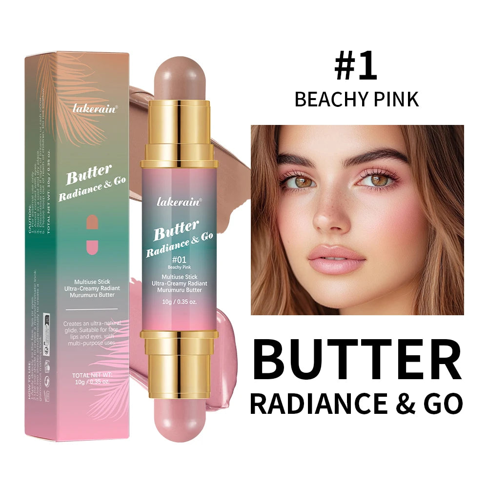 Butter Glow & Go Multiuse Stick – Double-Headed Bronzer & Blush for Cheeks, Eyes, Lips | Matte & Glossy Finish