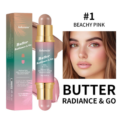 Butter Glow & Go Multiuse Stick – Double-Headed Bronzer & Blush for Cheeks, Eyes, Lips | Matte & Glossy Finish