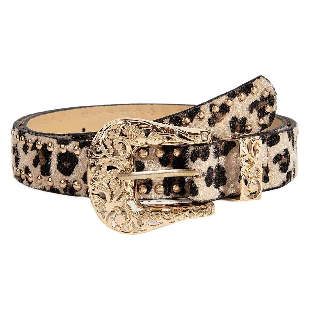 Western Brown PU Leather Leopard Women Belts For Women Cowgirl High Quality Luxury Brands Punk Accessory Wide Female belt