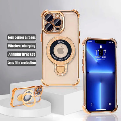 New Strong Magsafe Magnetic Ring Stand for iPhone 16 15 14 13 11 12 Pro Max Plus Military Shockproof Slim Plating Clear Cover