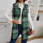 Check Print Sleeveless Jacket with Flap Details – Stylish Plaid Sleeveless Coat for Women