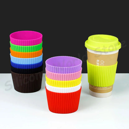 Silicone World 2PCS/Set Silicone Coffee Cup Cover Heat Insulation Anti Slip Cup Sleeve Mug Glass Cup Cover Anti-Dust Cup Lids