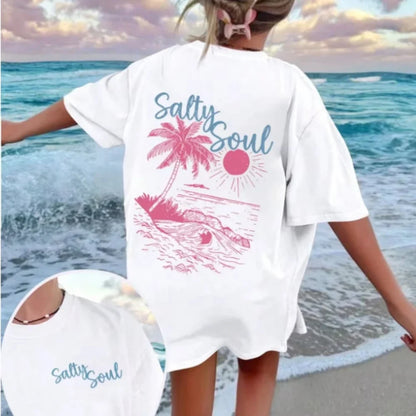 Women's Fashionable Casual Versatile Pattern Printed Round Neck Short Sleeved T-shirt Top