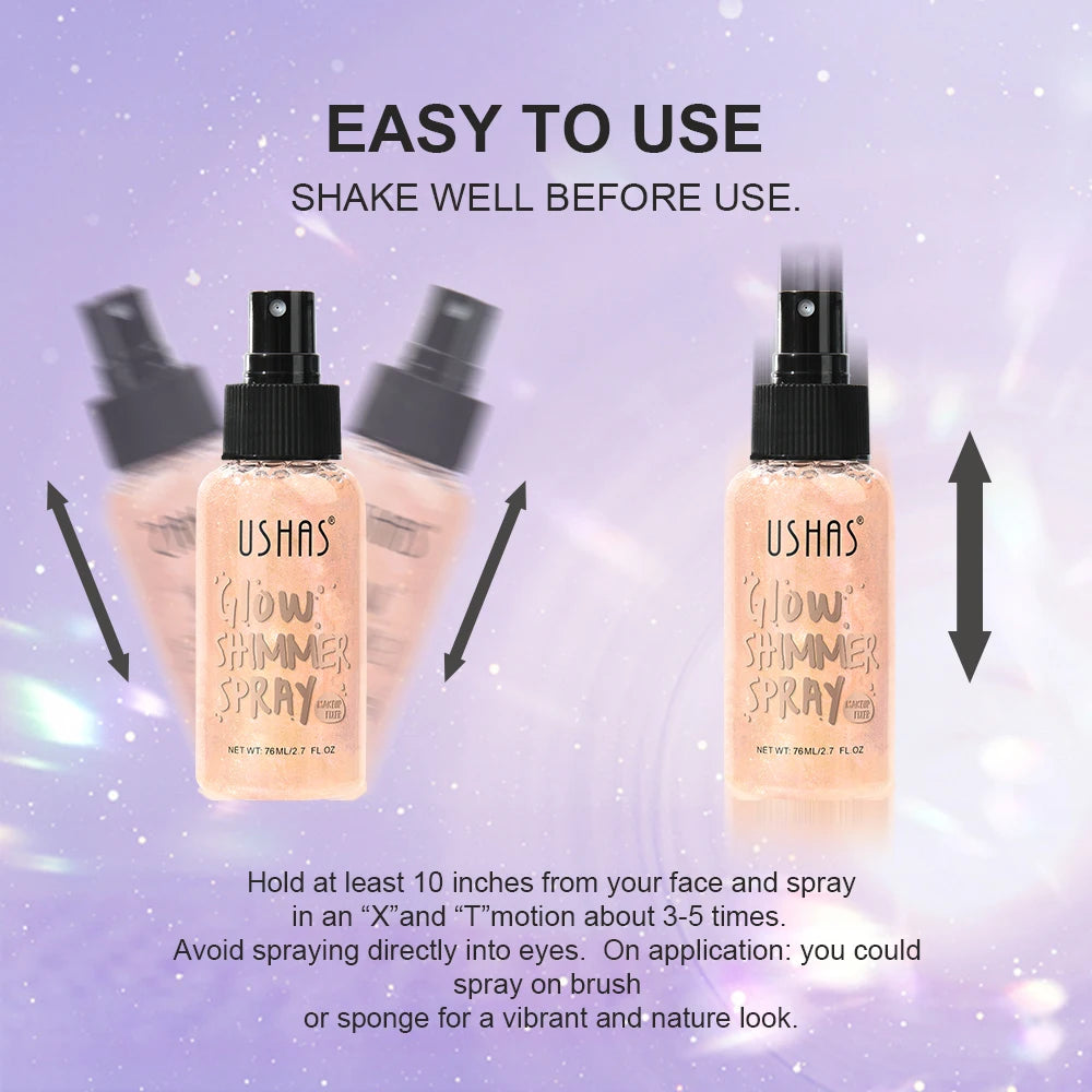 Body highlight spray, quick-drying and non-sticky, liquid glitter highlighter, long-lasting gloss