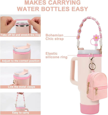 9PCS Cup Accessories Set Water Bottle Handle Strap Coin Purse Silicone Cup Boot Straw Cover for Stanley Cup 30oz & 40oz Tumbler