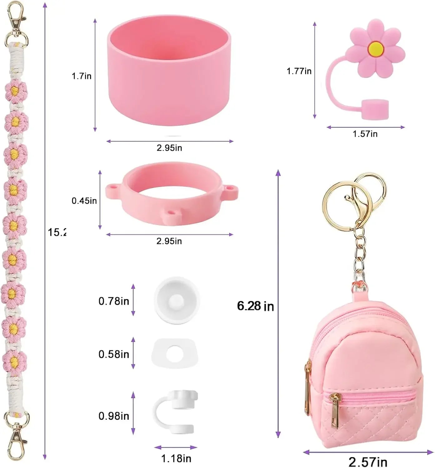 9PCS Cup Accessories Set Water Bottle Handle Strap Coin Purse Silicone Cup Boot Straw Cover for Stanley Cup 30oz & 40oz Tumbler