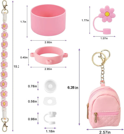 9PCS Cup Accessories Set Water Bottle Handle Strap Coin Purse Silicone Cup Boot Straw Cover for Stanley Cup 30oz & 40oz Tumbler