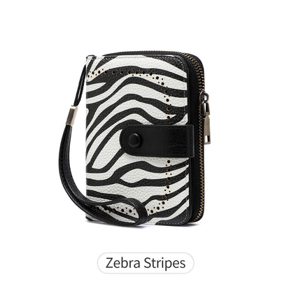 Anti-Theft Brush Bag for Ladies, Oil Wax Leather, Short Purse, European and American Retro, Multi-Function, organ Card Bag