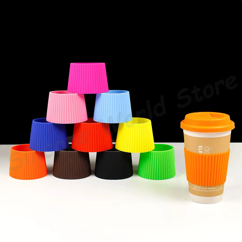 Silicone World 2PCS/Set Silicone Coffee Cup Cover Heat Insulation Anti Slip Cup Sleeve Mug Glass Cup Cover Anti-Dust Cup Lids