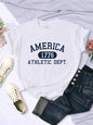 America 1776 Athletic Dept Letter T-Shirt Female Sport Casual Top Cool Hip Hop Tee Shirt Soft Breathable T Shirt Women