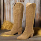 Retro Spring Winter Knee High Boots Women Comfy Walking Fashion Pointed Toe Female Western Cowboy Boot High Heel