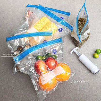 5pcs Reusable Vacuum Food Storage Zipper Bags Food Packaging Bags Vacuum Sealer Food Fresh Keeping Ziplock Freezer Bag Organizer