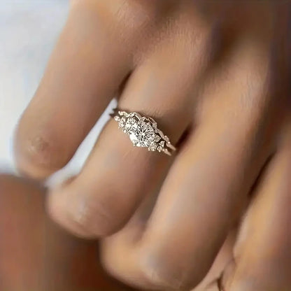 2Pcs Wedding Rings Set Bridal Jewelry with Bright Zirconia Elegant Lady Detachable Wear Finger Accessories Gift