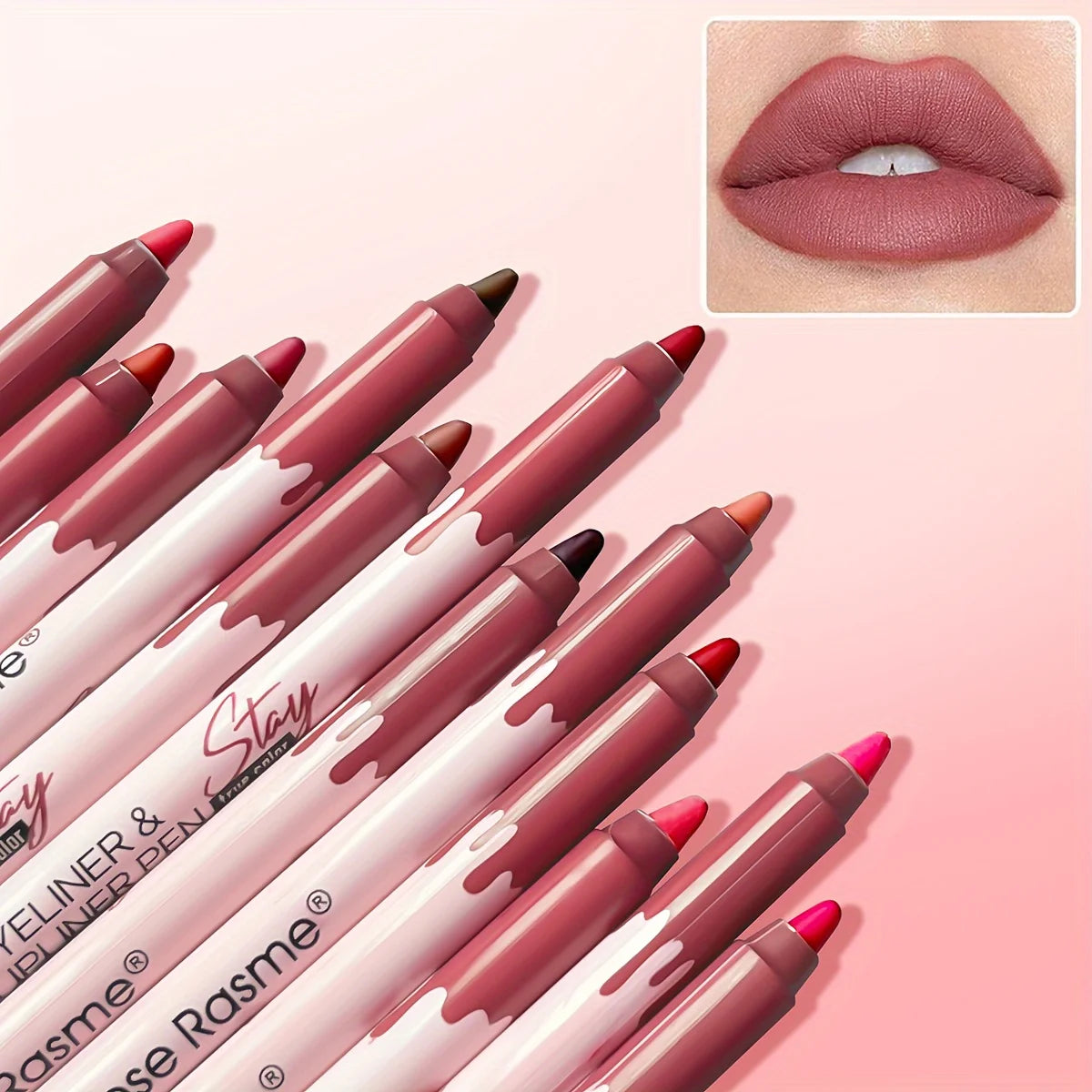 12-Color Matte Lip Liner Set – Waterproof Long-Lasting Nude & Red Pencils