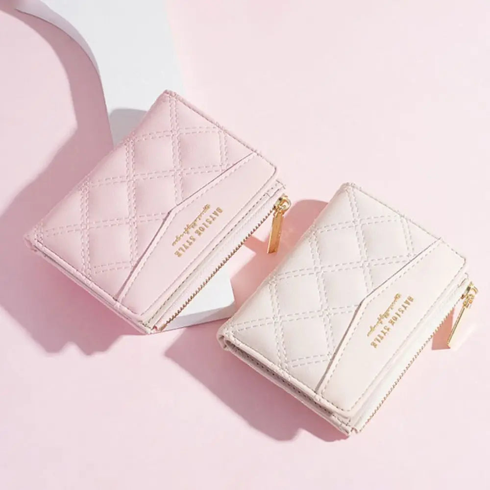 Embroidery Coin Purse Women Wallet Ladies PU Leather Solid Color Short Wallet Zipper Card Bag Card Holder Student Money Bag