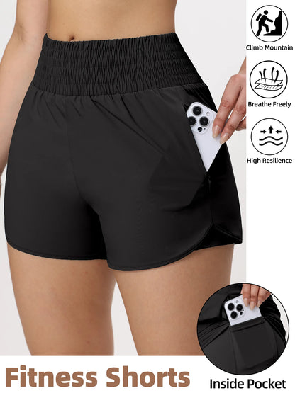 Women Side Zippered Pocket With Inner Lining Shorts Quick Drying Running Fitness Yoga Leisure Sport Shorts