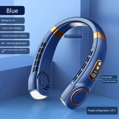 New Hanging Neck Fan Ice Magnet Cooler Digital Display Rechargeable Air Conditioner Neck Ventilator With Colorful Light