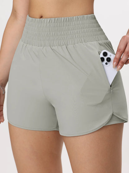 Women Side Zippered Pocket With Inner Lining Shorts Quick Drying Running Fitness Yoga Leisure Sport Shorts