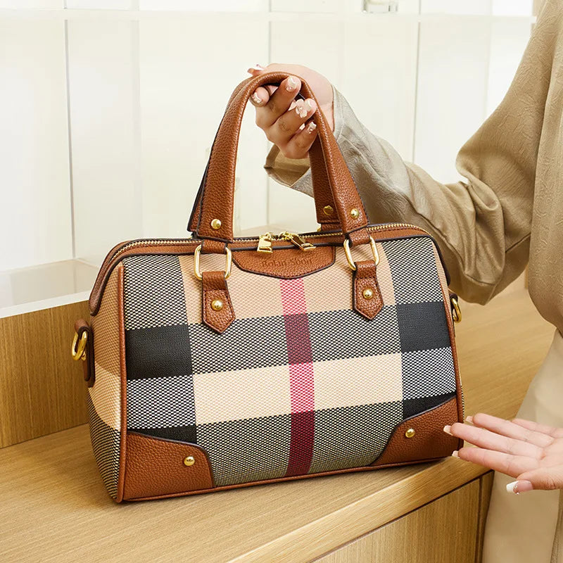 High Quality Women Satchel Purses and Handbags Vegan Leather Boston Barrel Bag Top Handle Shoulder Purse with Crossbody Strap