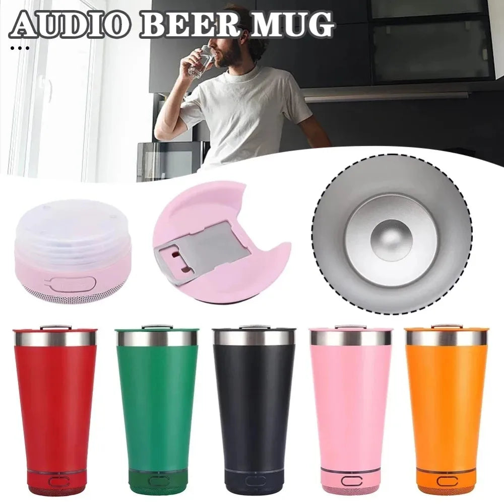 ZIHOTLE Stainless Steel Beer Glass Bluetooth Speaker Portable Coffee Cups Outdoor Car Ice Cup with Bottle Opener Copo Com Som