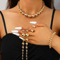 Exaggerated Gold Color Big Elliptical Pendant Necklace for Women Metal Chunky Chain OT Buckle Necklace
