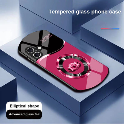 Circle Lotus White For Apple IPhone 16 11 13 15 14 Pro Max 12 Mini 7 8 Plus XR X XS Elliptical Shaped Tempered Glass Phone Case