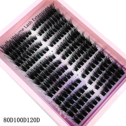 14Rows Fluffy Lash Clusters Thick Volume Eyelash Clusters Extensions 50D/80D Left/Right Individual Lashes Cat Eye Lash Extension