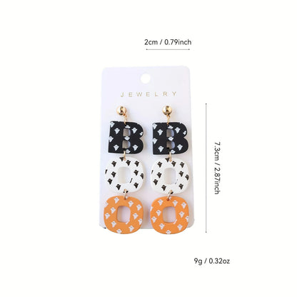 Halloween Acrylic Drop Earrings Cute Ghost Print BOO Dangle Fun & Quirky Party Accessory, Hypoallergenic Stainless Steel Ear