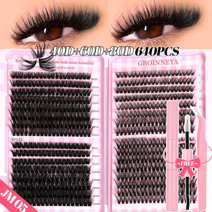 DIY Lash Clusters Set Mixed Tray Lashes Kit Fluffy Individual Lashes Extension with Lash Bond and Seal At Home Makeup