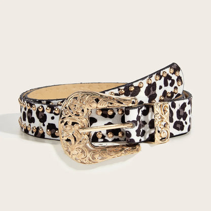 Western Brown PU Leather Leopard Women Belts For Women Cowgirl High Quality Luxury Brands Punk Accessory Wide Female belt