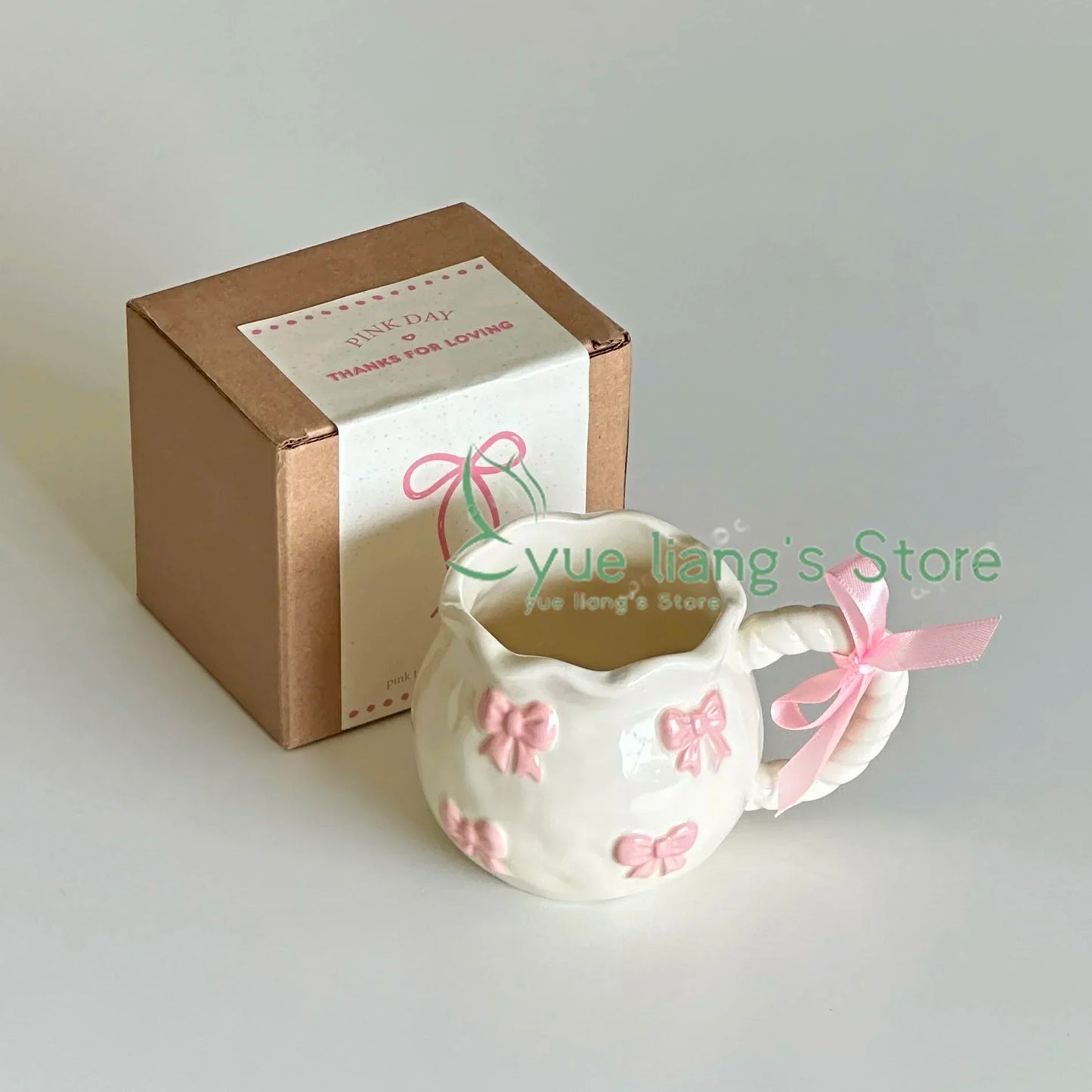 Handmade Irregular Mug, Pink Three-dimensional Bow Coffee Cup, Artistic Niche Mug Gift Ceramic Water Cup