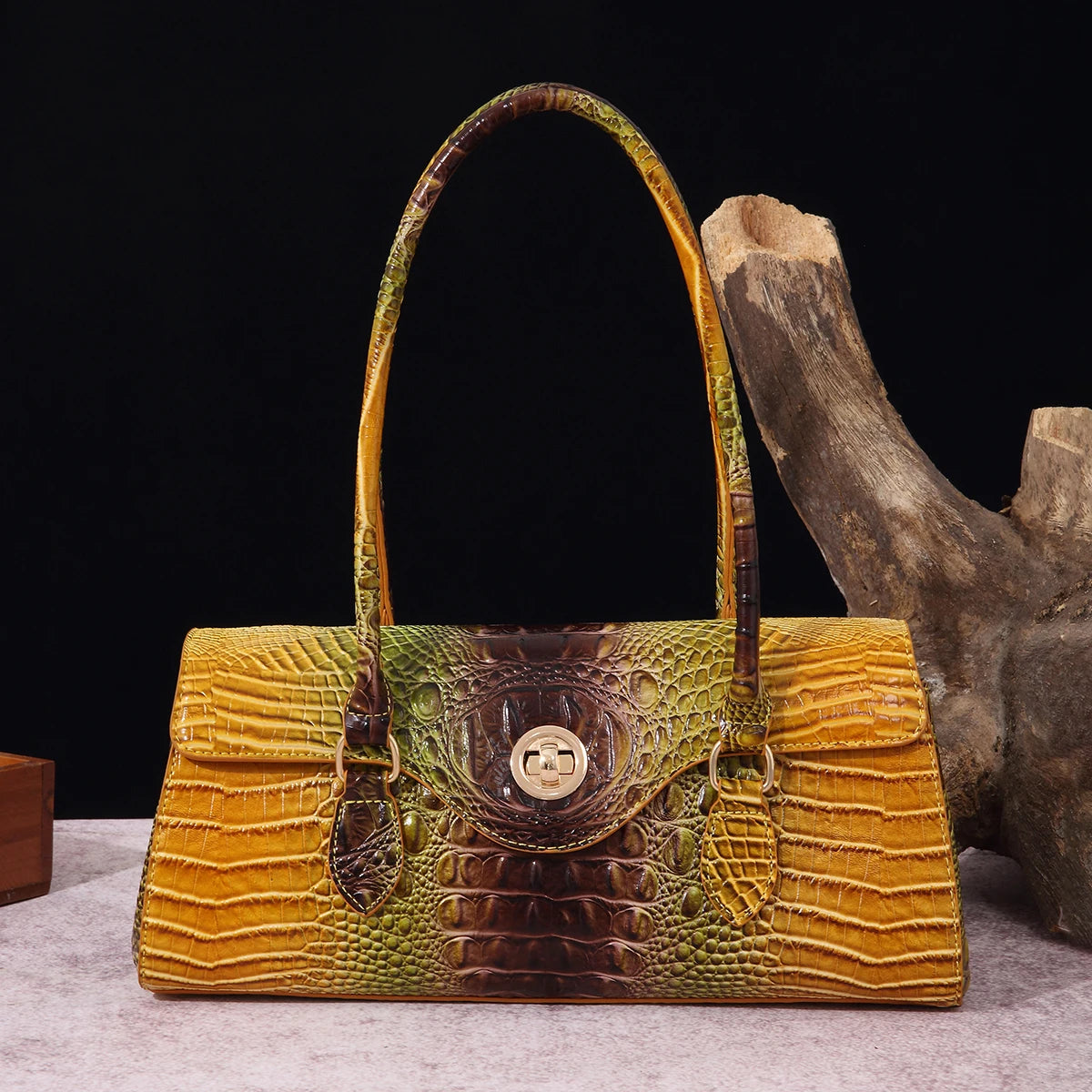 Multicolor Crocodile Pattern Fashion Handheld Stick Bag Large Capacity One Shoulder Underarm Bag Women's Luxury Handbag