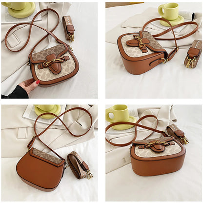 New trendy and retro crossbody bag for women, Korean version western-style women's bag, saddle bag, wide shoulder strap shoulder