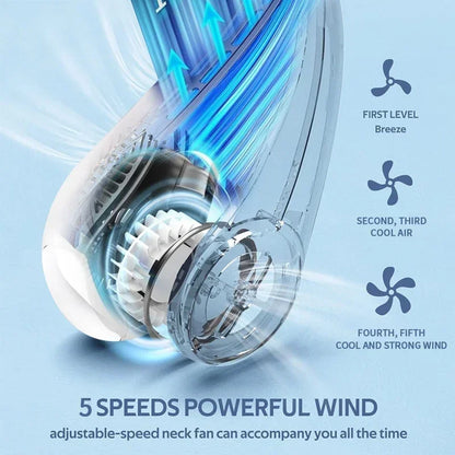 Portable Neck Fan,4000 mAh Cooling Airflow 5 Speeds Adjustable Bladeless Fan Hands Free Personal Wearable Rechargeable Battery