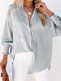 Women's Striped Print Button Front Frill Trim Raglan Sleeve Pocket Shirt, Clothes for Women, Going Out Tops, Shirts for Women, Casual Long Sleeve Shirred High Low Top for Daily Wear, Fall Tops Preppy 80s Clothes, Women's Clot