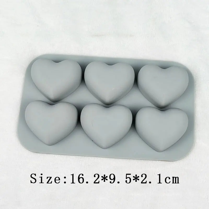 6 Cavities Valentine's Day Heart Silicone Baking Mold Love Chocolate Candy Biscuit Ice Mould Cute Gifts Soap Candle Making Set