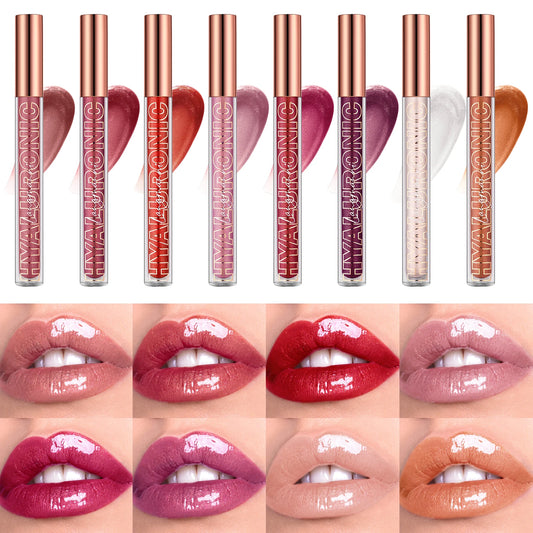 Hyaluronic Acid Lip Gloss, 8-Color Shimmering Lip Tint, Moisturizing Hydrating,Long-Lasting Shine Popular Best-Selling lip gloss
