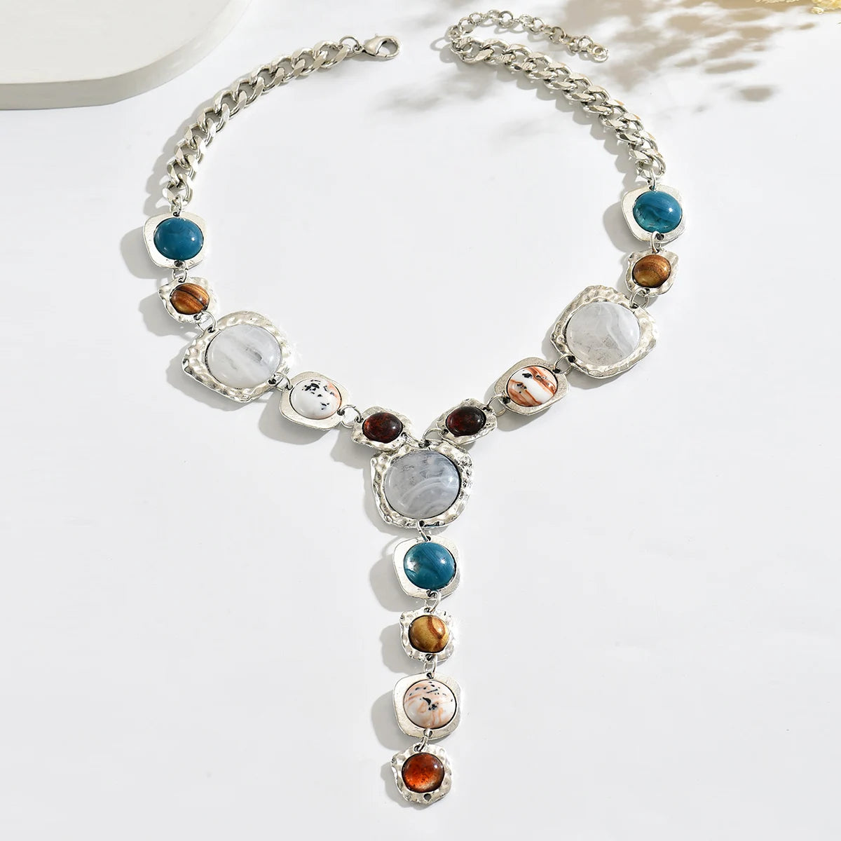 Vintage Exaggerated Y-shaped Long Necklace for Women Stylish Chunky Geometric Pendant Necklaces Boho Fashion Jewelry Accessories